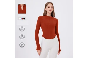 Women's Half-Zip Sports Jacket Stand Collar Slim-Fit Warm and Slimming Long-Sleeve Top for Running Training Yoga and Fitness