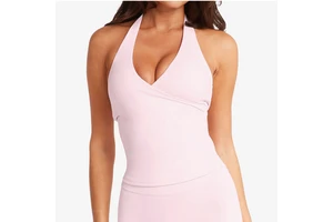 Womens Halter Tank Tops Workout Impact Longline Strappy Top Padded Deep V Neck Wrap Gym Backless Bra