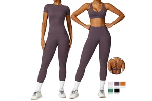 Women's Soft Comfortable 4 Way Stretchy High-waisted Yoga Leggings Pants Fitness Short Shirt Bra Top Outdoor Yoga Sports Wear