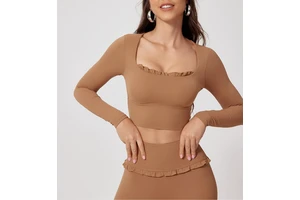 Custom Breathable Quick-Drying Eco-Friendly Women's Fitness Sports Spandex/Nylon Long-Sleeved Top Running Square Collar Yoga