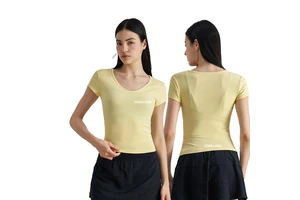 Lady's Lightweight Quick Dry Anti-Static Spandex/Nylon Gym Shirt Outdoor Fitness Top High Elastic V Neck Short Sleeve Skinny