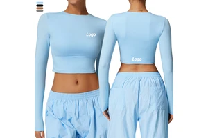 Women's Long Sleeve Crop Top Lightweight Breathable Yoga Workout Gym T-Shirt Tight Fit Cropped Sports Top Seamless Activewear