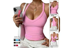 Sleeveless Cami Top V Neck Sports Running Tank Tops Racerback Design Yoga Top Sweat-Wicking Breathable Workout Shirt
