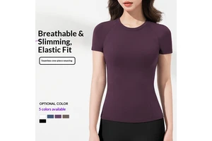 Women's for Sports Short-sleeve Round-neck T-shirt New Spring/summer Model Running Fitness Slimming Breathable Solid Yoga Top
