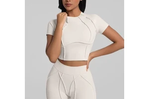 Women Solid Colors Yoga Tops Lady Fashion Round Neck Sport Clothes Female Fitness Workout Gym T-shirts