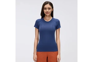 ODM Women Summer Fitted Crew Neck Sports T Shirt Breathable Short Sleeve 4 Way Stretch Solid for Running Yoga Gym Fitness