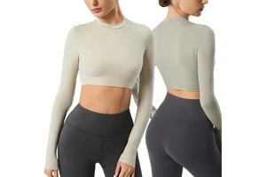 European American Women's Sports Long Sleeve T-Shirt Cross-Border Back Hollow Tight Fitness Clothing Elastic Breathable Yoga Top