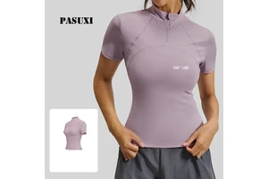 PASUXI Hot Selling Half-Zip Short Sleeve Yoga T-Shirt Women Summer Quick Dry High Elastic Slim Fit Outdoor Running Fitness Tops