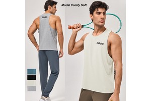 Modal Sleeveless Men's Outfits Racerback Round Neck Soft Tank Top Loose Breathable Sweatshirt Casual Yoga Running Training Vest