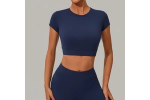 Women's Casual Versatile Slim Fit Quick-Dry Spandex/Nylon Fitness Top Yoga Wear Running Pilates Sports T-Shirt Short
