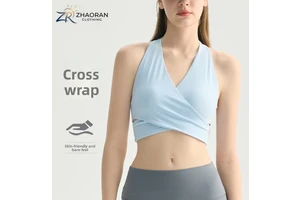 Cross V-Neck Halter Yoga Sports Bra for Women with High Support Breathable Crisscross Straps and Chest Pads
