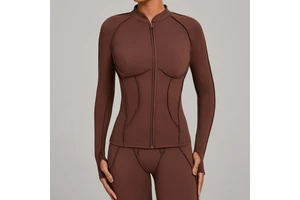 Stand-up Collar Zipper Long-sleeved Yoga Coat Women's Tight Quick-drying Yoga Wear Jackets Outdoor Fitness Sports Long Sleeves