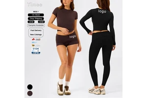 Yoga Wear Round-neck Sports Long-sleeved Top High-waisted Pleated Sports and Fitness T-shirt Yoga Set
