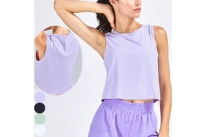Breathable Quick Dry Round Neck Loose Fit Spandex Sports Workout Crop Top Yoga Tank Tops Women