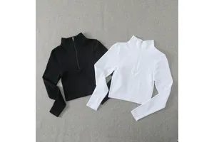 OEM CBest-selling Size Fashion Breathable Turtleneck Zipper Sexy Autumn Winter Ribbed Seamless Long-sleeve Tight Fitness Yoga