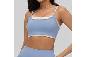 Wholesale Lightweight Double Layer Light Support Breathable Front Logo Yoga Women Sports Tops Gym Bras