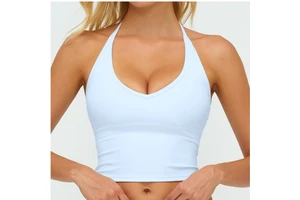 Women's Fleece Sleeveless Yoga Sports Tank V-Neck Halter Tight Athletic Top Workout Backless Crop Tops for Women