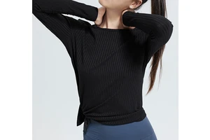 High-Quality Design Service Women's Yoga Cloths Slash Neck with Long Sleeve Breathable Solid Sports Yoga Top for Women