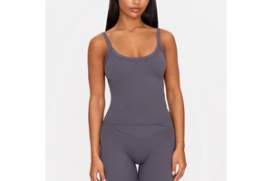 Women's Slim Fit Gym Vest Custom Logo Strappy Knitted Athleisure Tank Top Removable Padded Plain Blank Cami Yoga Tops Breathable
