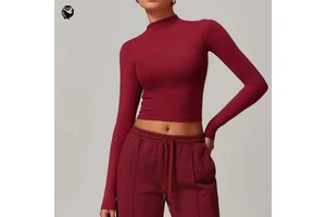 Custom Logo High Neck Yoga Top Gym Long Sleeve Crop Compression Top for Women