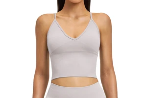 Women Stretchy Four-Way Lightweight Breathable Solid Seamless Cross Back Yoga Tank Top Sexy V Neck Fitness Wear Skinny Fit