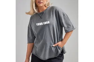 OEM Custom Logo Short Sleeve T-Shirt Breathable Vintage Washed Customized Color Plus Size Polyester/Cotton Women's Slim Fit 220g