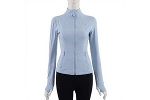 Women's Yoga Top Long-sleeved Slim-fit Sports Jacket Fitness Zipper Cardigan Quick-drying Sunscreen Pure Desire Polyester/Nylon