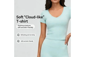 JCX Breathable V-neck Yoga Suit Short-sleeved Top Women's Slimming High-end Outer Wear Four-way Stretch Quick Dry Pilates