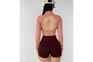 Yoga Workout Tshirt Custom Logo Backless Long Sleeve Crop Top Women Sports Top With Pad