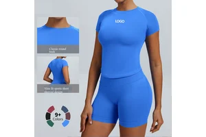 Custom Women Sports Sleeve Top Lightweight Breathable Quick Dry Seamless Yoga Top Sweat Wicking Fitness Women Yoga Short Sleeve