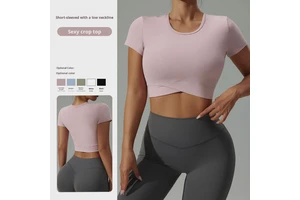 New Lightweight Plus Size Yoga Wear T-Shirt Women Summer Sexy Fashion Crop Top Neck Fitness Short Sleeve High Elastic Breathable