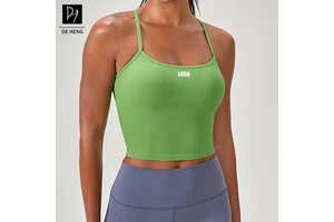 Custom Logo Active Fitness Women Sports Wear Rib Quick Dry High Elastic Double Straps Gym Yoga Bra Tank Top For Women