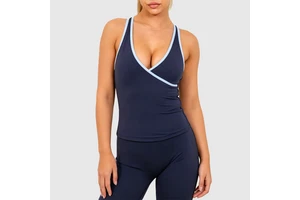 Custom Workout Contrast Binding Women Yoga tank Top Gym Breathable Four-Way Stretch Deep V Neck Recyclable Leisurewear