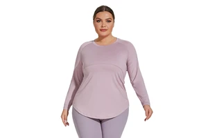 EVELYN OEM ODM Plus-size Women's Sportswear Long Yoga Top Covers Hips Loose Fit Spandex/Polyester Nine-quarter Sleeves Shirt