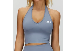 High Quality Custom Clothes V Neck Halter Tank Top Yoga Bra Seamless Sports Women's Gym Top