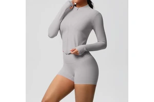 Women's Stand Collar Zip up Long Sleeve Yoga Jacket Slim Fit Quick Dry Running Sports Top Moisture Wicking Gym Wear