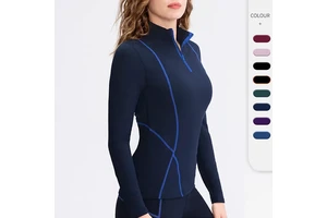 New Women's Autumn Winter Breathable for Fleece Lined Long Sleeve Yoga Sports Suit Slim Fit Top Half Zipper Sweater OEM ODM