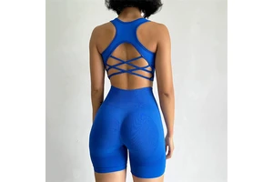 High Waist Hip Lifting Two Piece Quick Drying Gym Fitness Sports Set Cross Back Solid Colors Beautiful Back Shockproof Yoga Bra