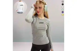 Quick Dry Breathable Long Sleeve Round Neck Slim Fit Yoga Top Workout Sports Yoga Fitness Seamless T Shirts for Women