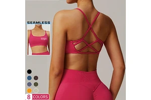 Workout Quick Dry Sleeveless Gym Fitness Top Seamless Sports Bra for Women Wear Hollow Out Cross Back Yoga Bras