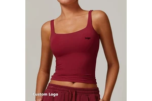 Wholesale Gym Vest Women Great Stretchy Double Layer Yoga Tops With Built in Bra Private Custom Label Quick Dry Gym Yoga Wear