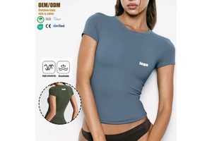 Naked Crewneck Shoulder Nine Quarter Sleeve Slim-fit Casual Fitness Sports Top Yoga Clothes Breathable for Women