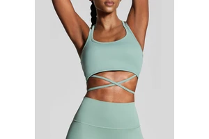 Oem Custom Nylon Four-Way Stretch Women Plain Sports Bra Top Wear Workout Clothes Gym Sport Yoga Cross Back Sports Bra for Women