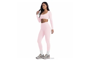 Women's U-Neck Yoga Set, Slim Fit Long Sleeve Yoga Top with Nude Feeling, Quick-Dry Fitted Fitness Pants for Running and Sports