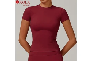 Women's Quick-Drying Yoga Top Short-Sleeved Fitness Blouse Breathable Design Front Spandex/Nylon Material for Outdoor Running