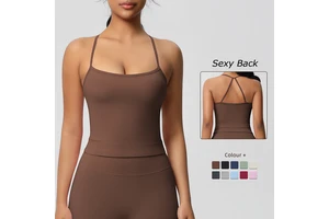 Women Two Side Brushed Solid Color Yoga Tank Top Tight Compression Sexy Back Longline Sports Bra Running Gym Wear Yoga Top