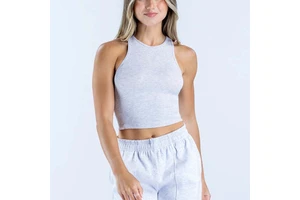 2026 New Women's Leisure Wear Cotton Blend Tank Rib Top Round Neck Sleeveless Racerback Slim Fit Yoga Workout Basic Cropped Vest