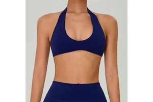 Women's Lightweight Breathable Four-Way Stretch Deep V Neck Halter Strap Yoga Fitness Workout Crop Top Sports Bra Custom Logo