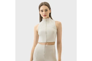New Skin-friendly Nude-feel Zipper Short Yoga Clothing Top Waist-controlled Slim-fit Slimming Fitness Yoga Sports Vest