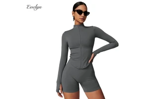 EVELYN Women's Quick-Drying Yoga Jacket OEM ODM Long-Sleeve Zipper Stand Collar Top for Outdoor Fitness Sports Set Style